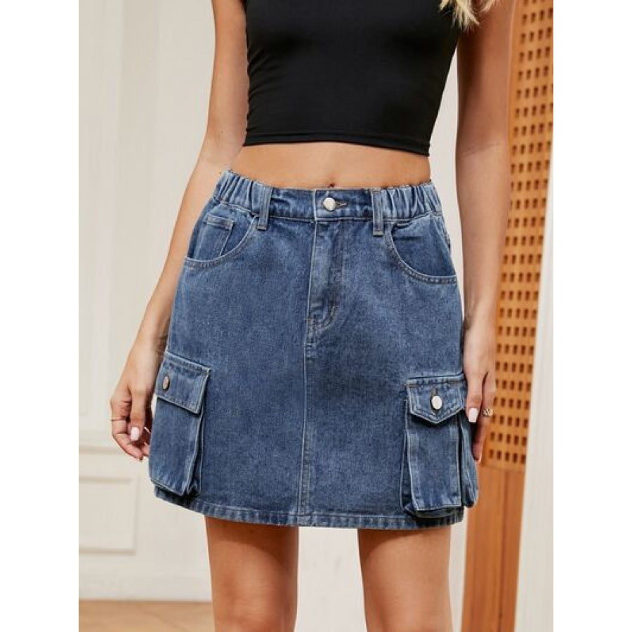 High Waist Denim Skirt Peacock Blue / S Apparel and Accessories