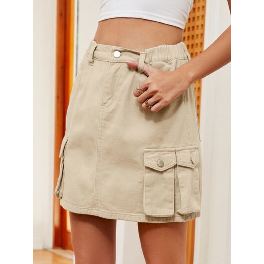 High Waist Denim Skirt Sand / S Apparel and Accessories