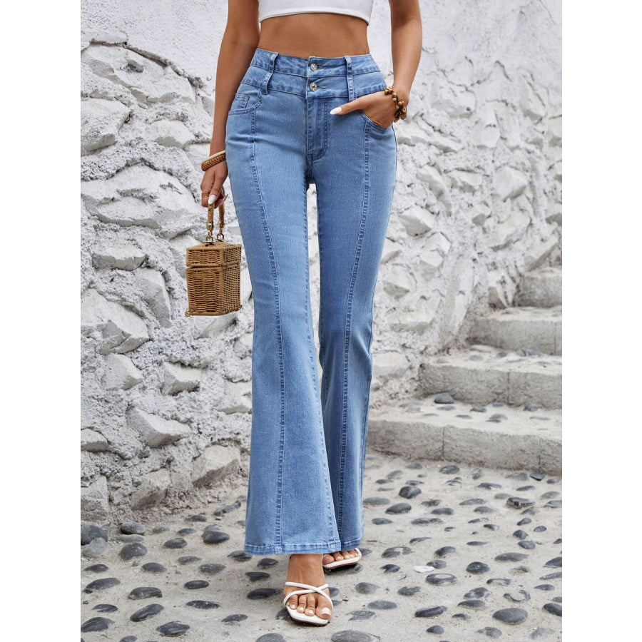 High Waist Flare Jeans with Pockets Light / XS Apparel and Accessories