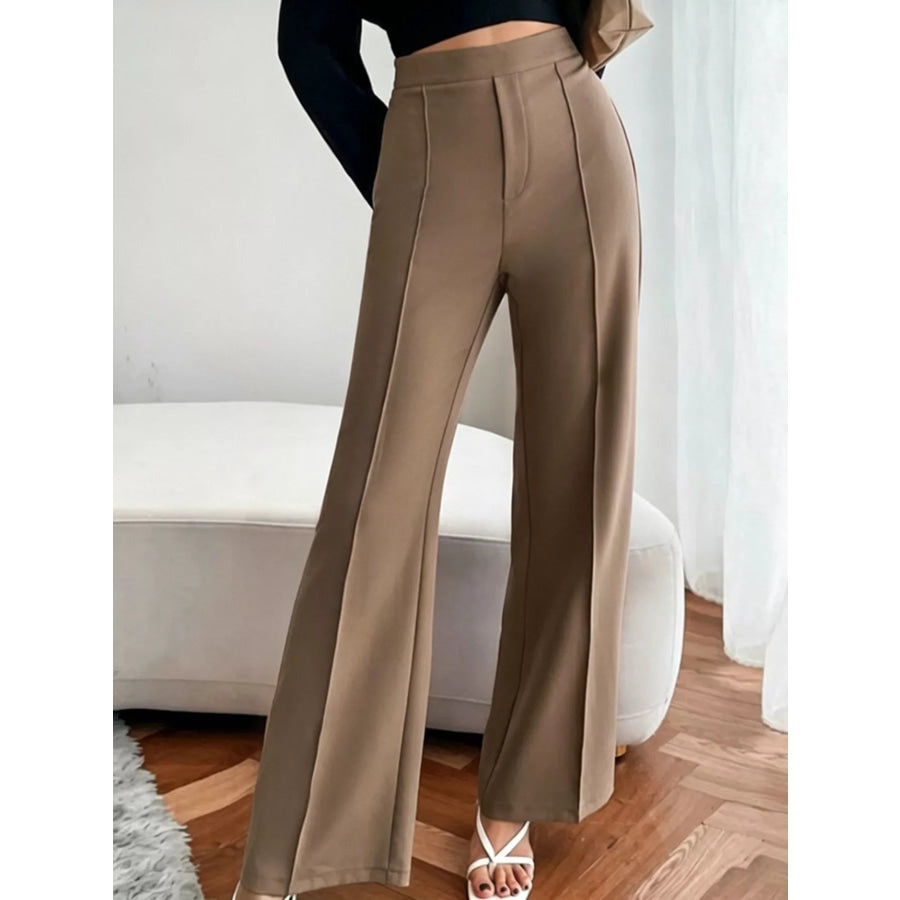 High Waist Flare Pants Brown / S Apparel and Accessories
