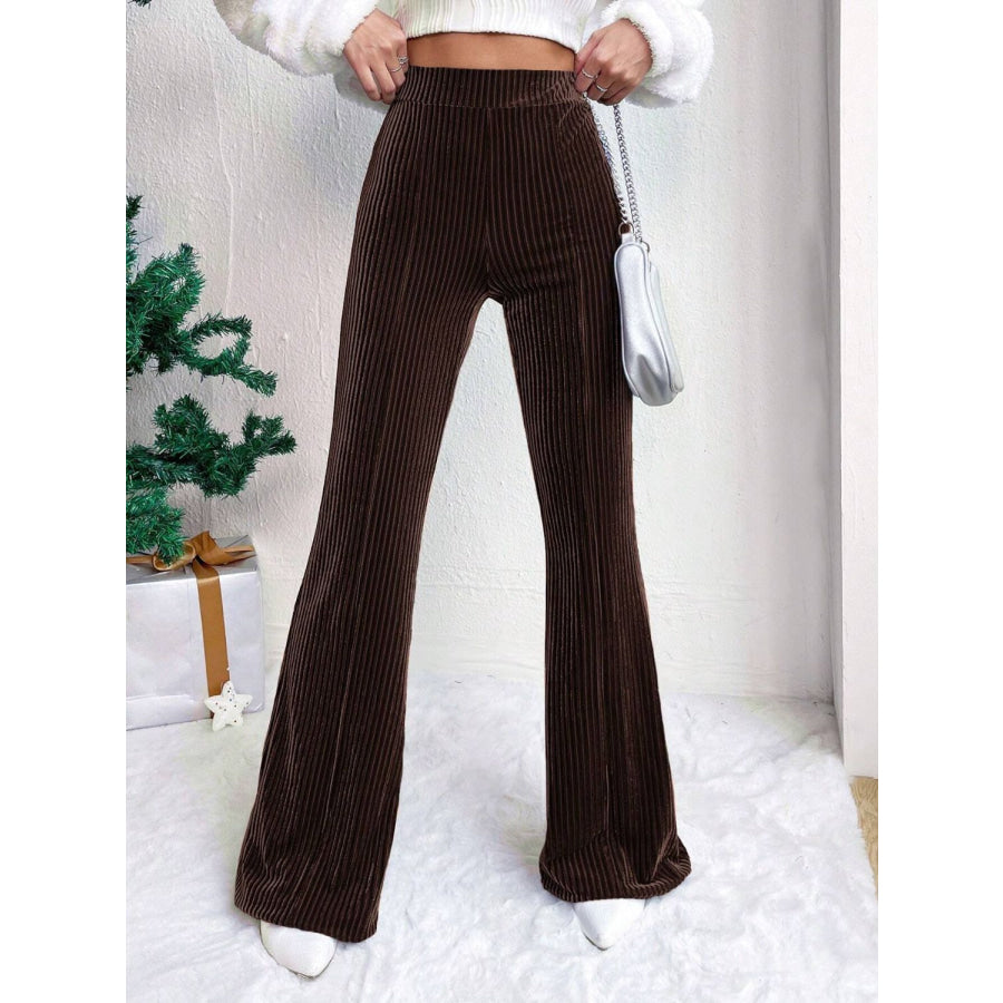 High Waist Flare Pants Chocolate / S Apparel and Accessories