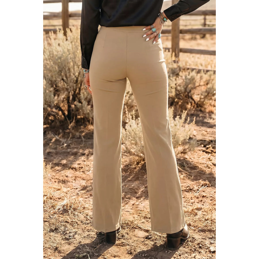 High Waist Full Length Regular Fit Pants Apparel and Accessories