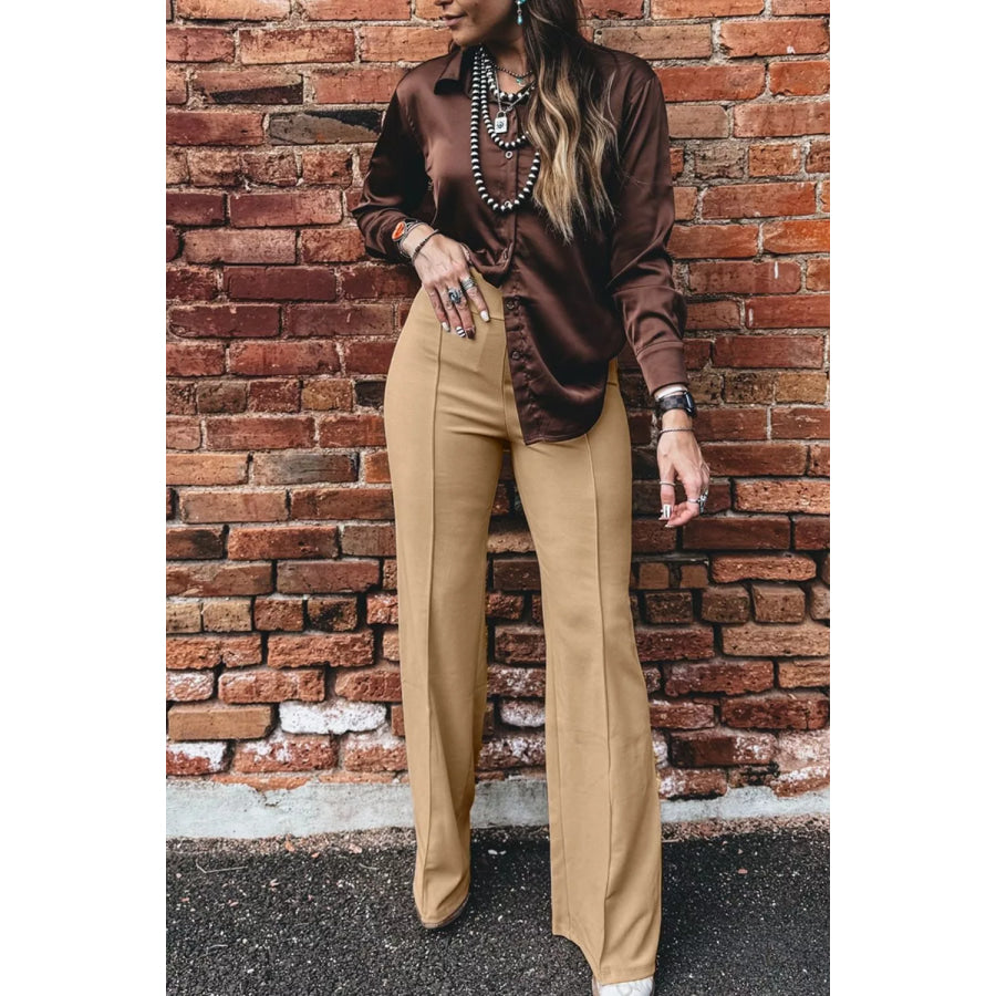 High Waist Full Length Regular Fit Pants Apparel and Accessories