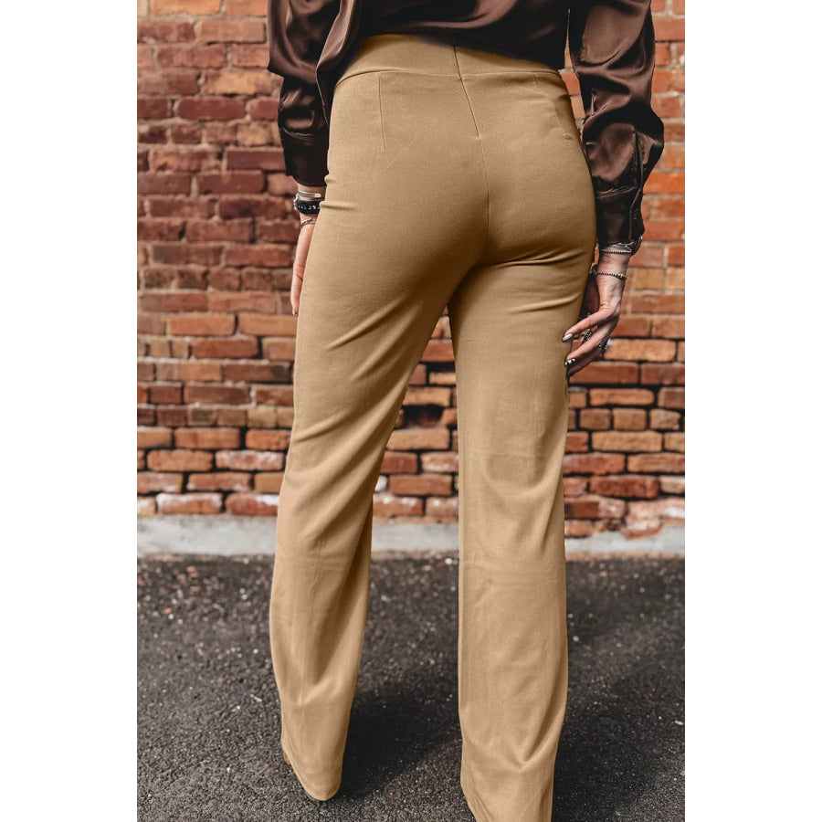 High Waist Full Length Regular Fit Pants Apparel and Accessories