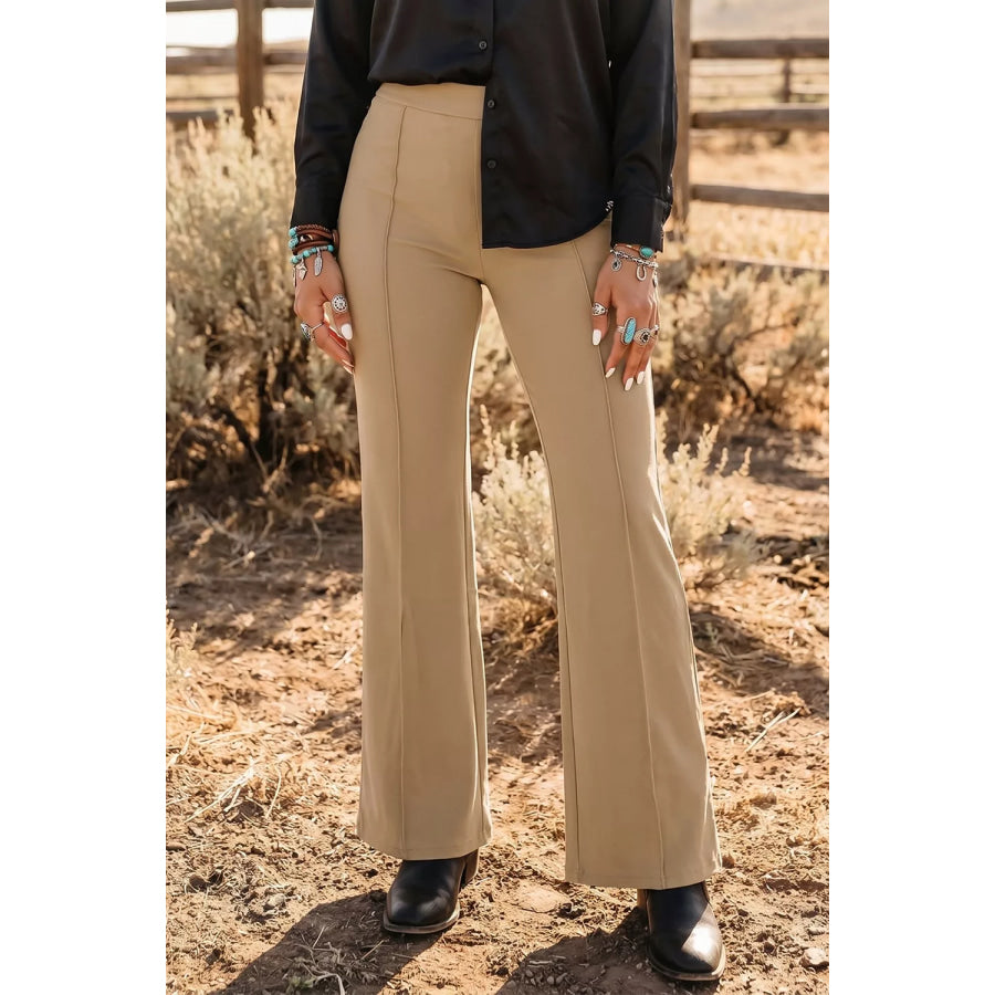 High Waist Full Length Regular Fit Pants Tan / S Apparel and Accessories