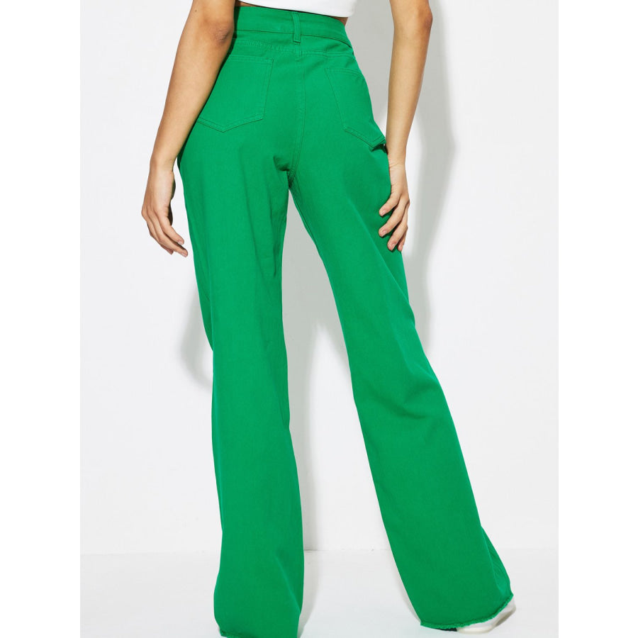 High Waist Jeans with Pockets Green / XS Apparel and Accessories