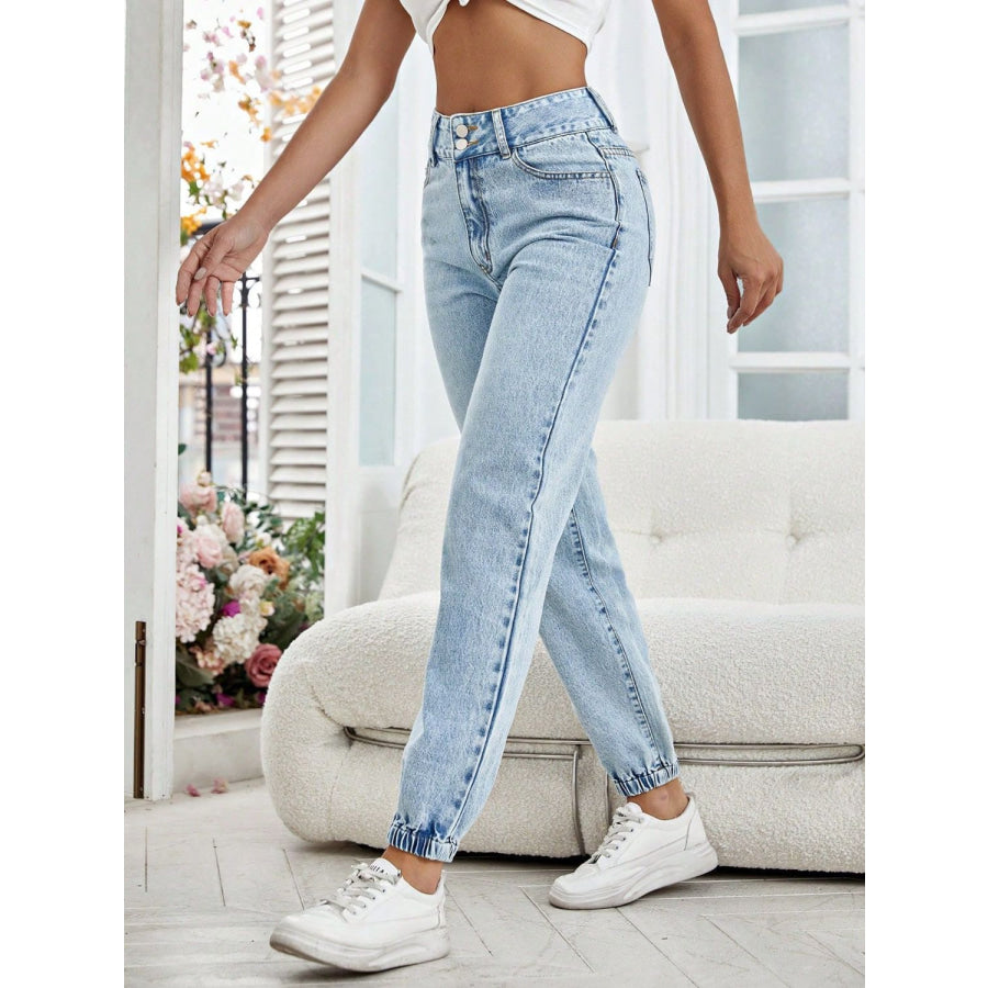 High Waist Jeans with Pockets Apparel and Accessories