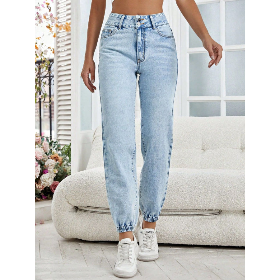 High Waist Jeans with Pockets Apparel and Accessories