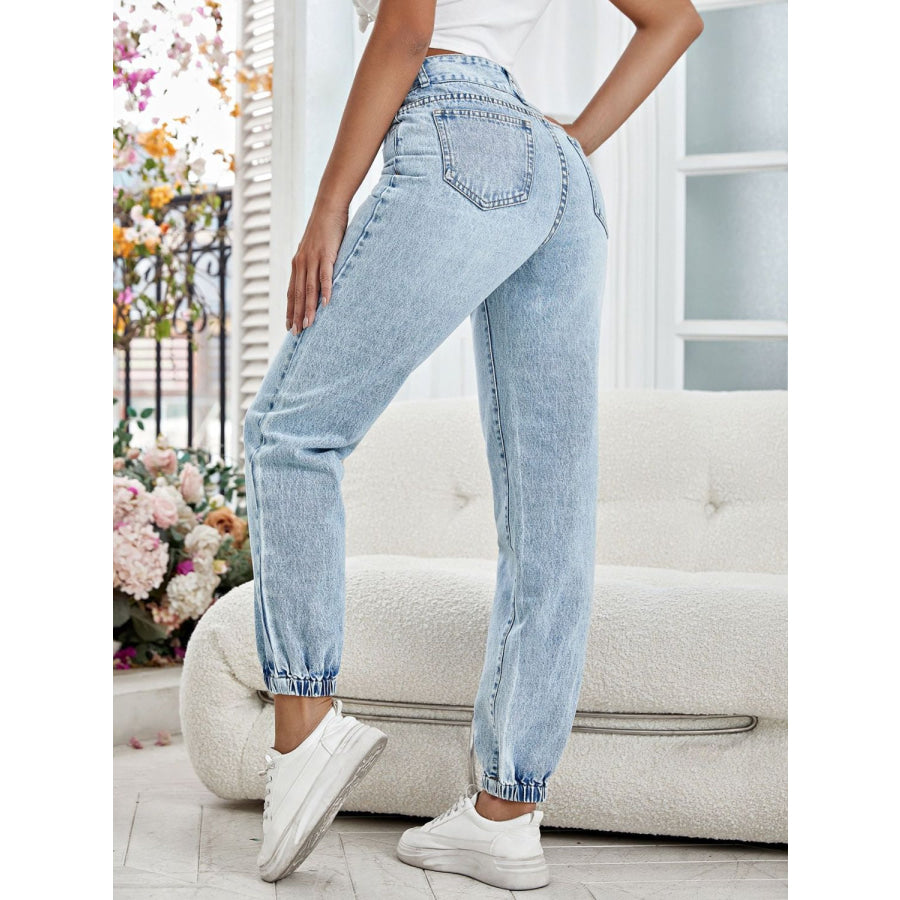 High Waist Jeans with Pockets Apparel and Accessories