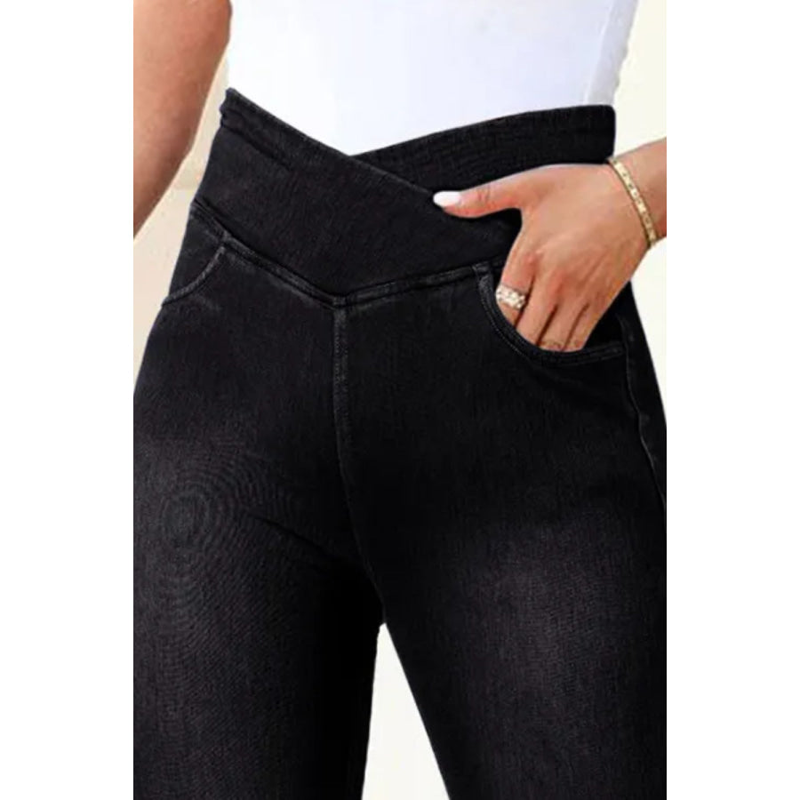 High Waist Jeans with Pockets Apparel and Accessories