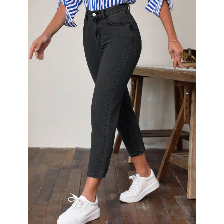 High Waist Jeans with Pockets Apparel and Accessories