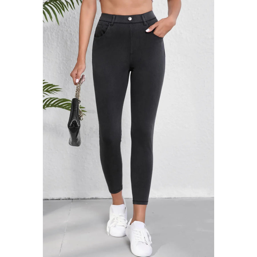 High Waist Jeans with Pockets Black / S Apparel and Accessories