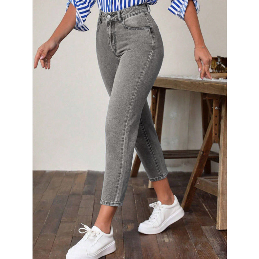 High Waist Jeans with Pockets Apparel and Accessories