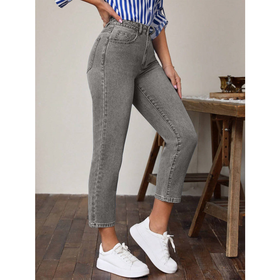 High Waist Jeans with Pockets Apparel and Accessories