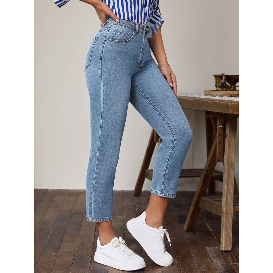 High Waist Jeans with Pockets Apparel and Accessories