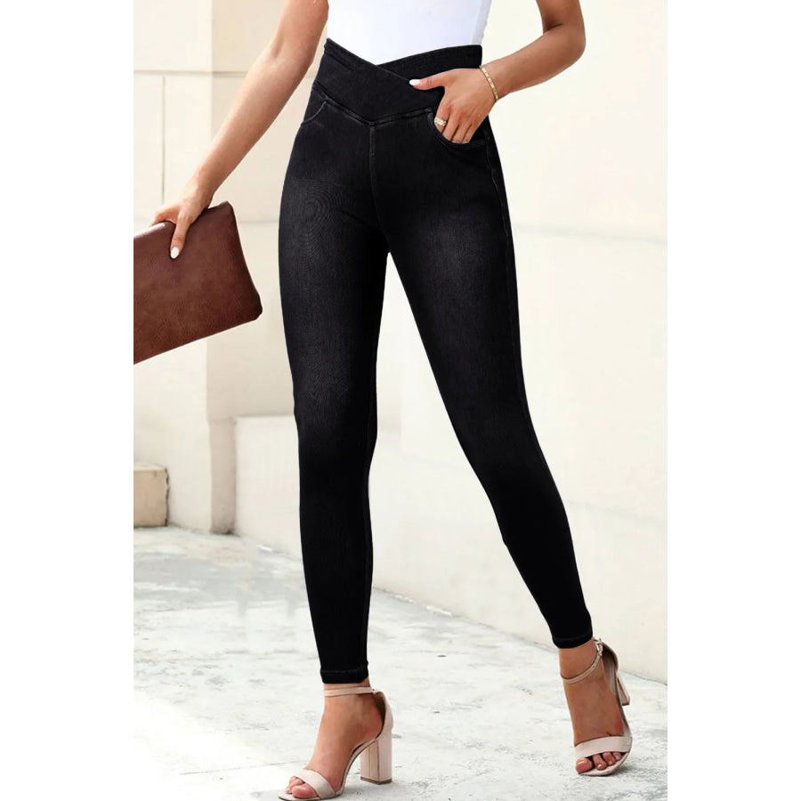 High Waist Jeans with Pockets Black / S Apparel and Accessories