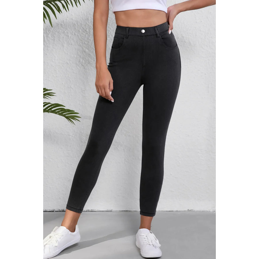 High Waist Jeans with Pockets Black / S Apparel and Accessories