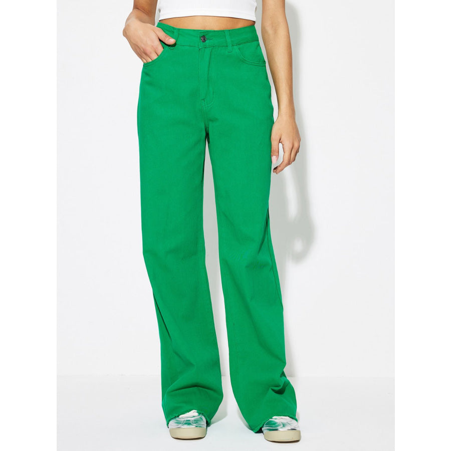 High Waist Jeans with Pockets Green / XS Apparel and Accessories