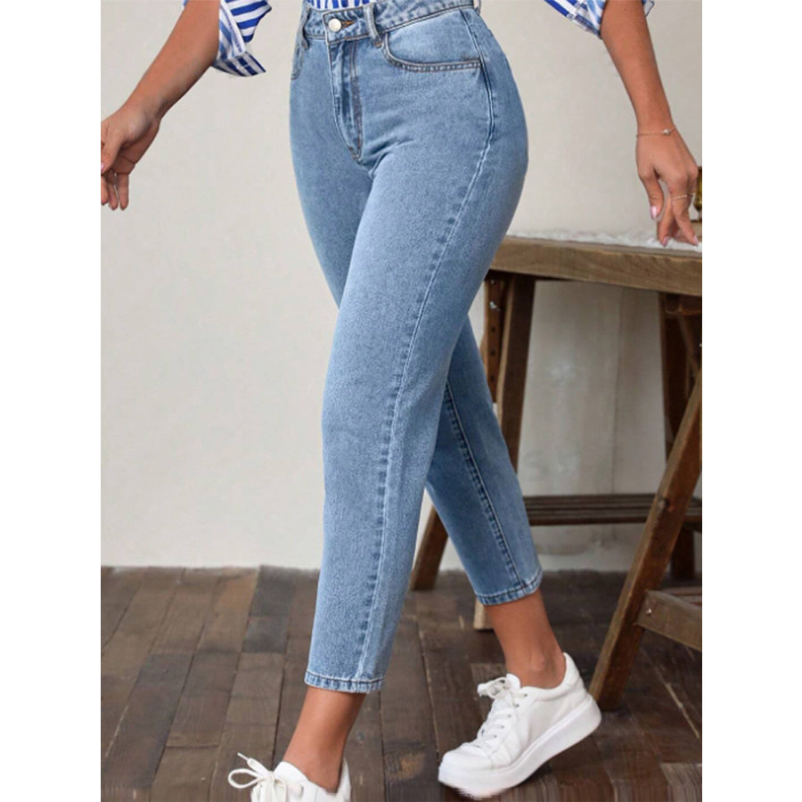 High Waist Jeans with Pockets Light / S Apparel and Accessories