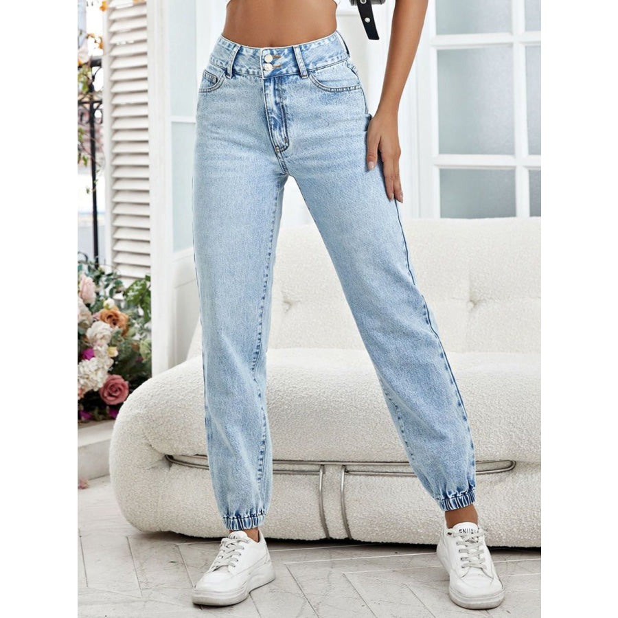 High Waist Jeans with Pockets Light / XS Apparel and Accessories