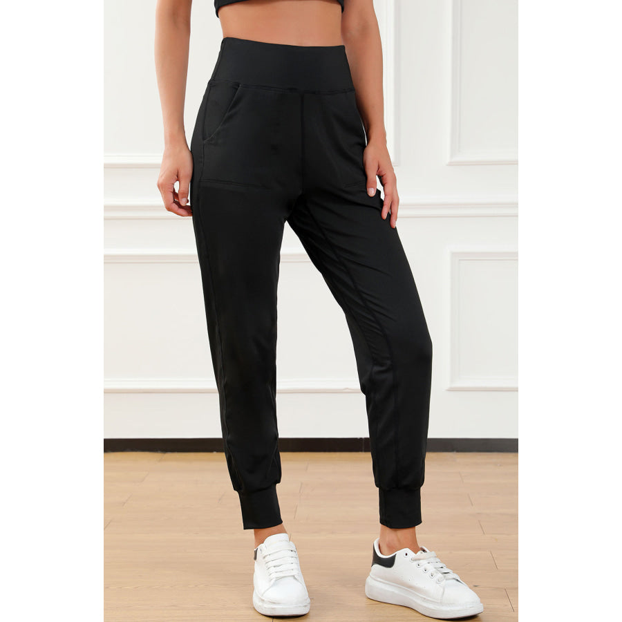 High Waist Joggers with Pockets Black / S Apparel and Accessories