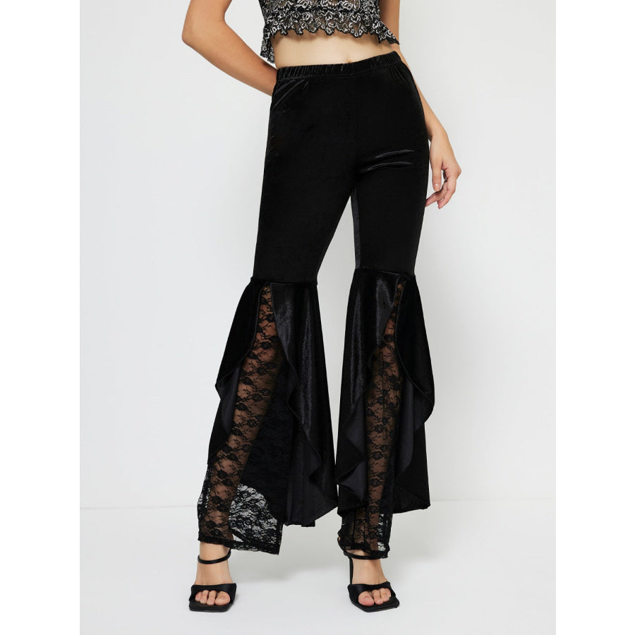 High Waist Lace Flare Pants Black / S Apparel and Accessories