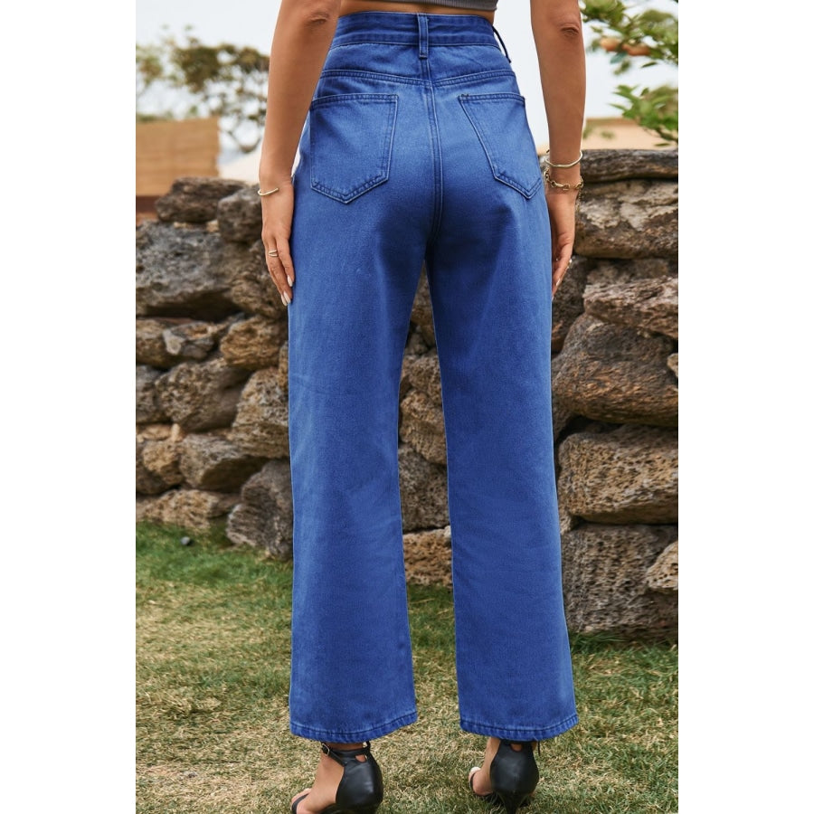 High Waist Loose Fit Ankle Slit Jeans