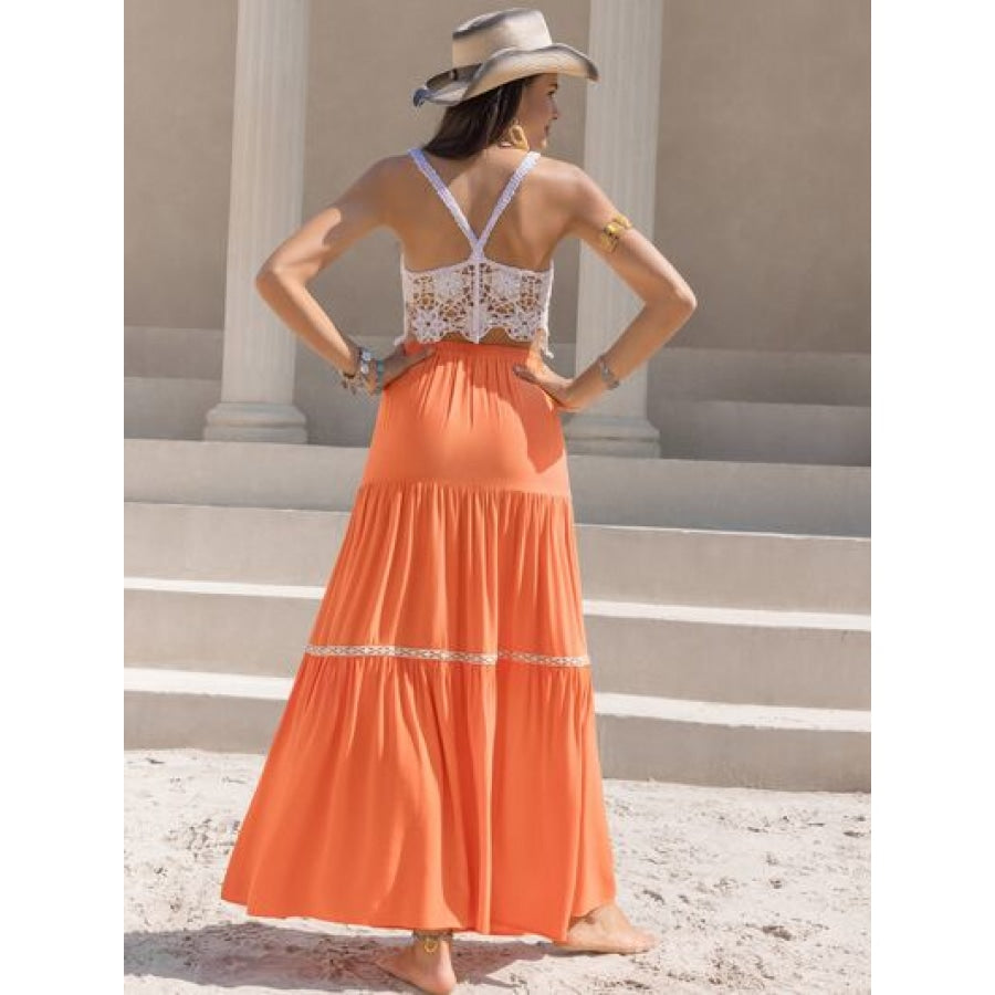 High Waist Maxi Tiered Skirt Orange / S Apparel and Accessories