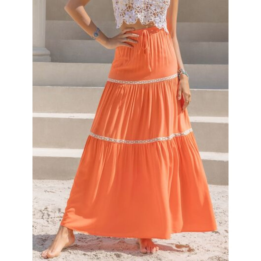 High Waist Maxi Tiered Skirt Orange / S Apparel and Accessories