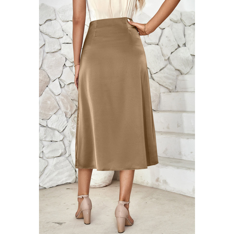 High Waist Midi Skirt Tan / S Apparel and Accessories