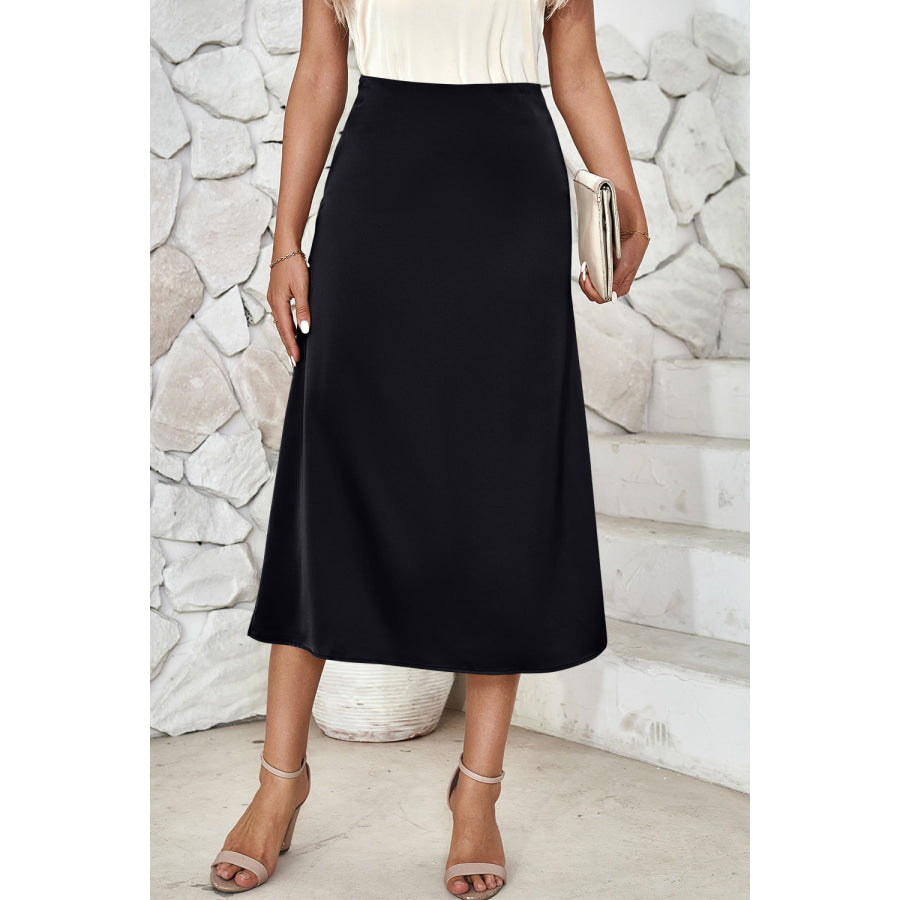 High Waist Midi Skirt Black / S Apparel and Accessories