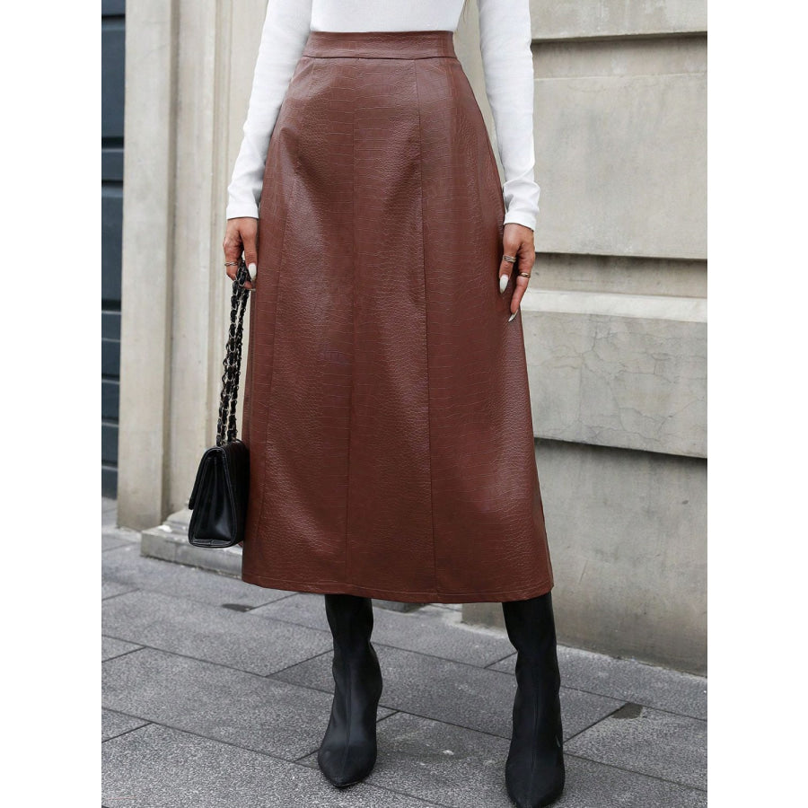 High Waist Midi Skirt Brown / XS Apparel and Accessories