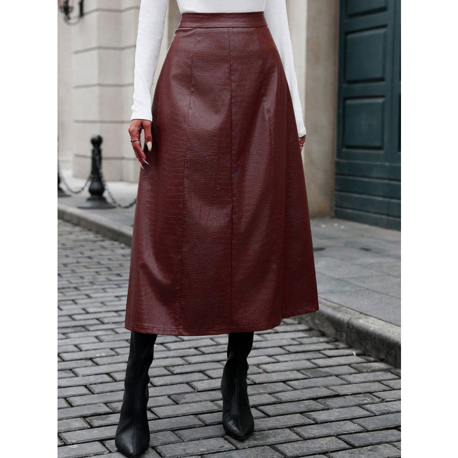 High Waist Midi Skirt Burgundy / XS Apparel and Accessories