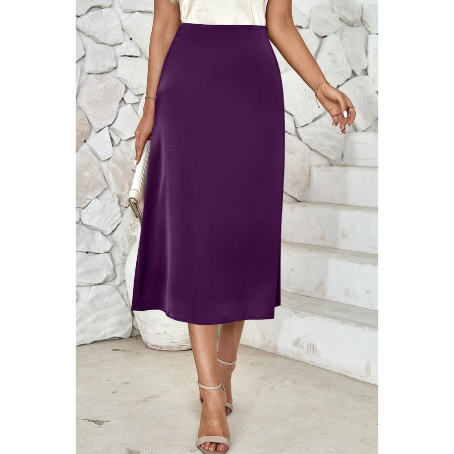 High Waist Midi Skirt Violet / S Apparel and Accessories