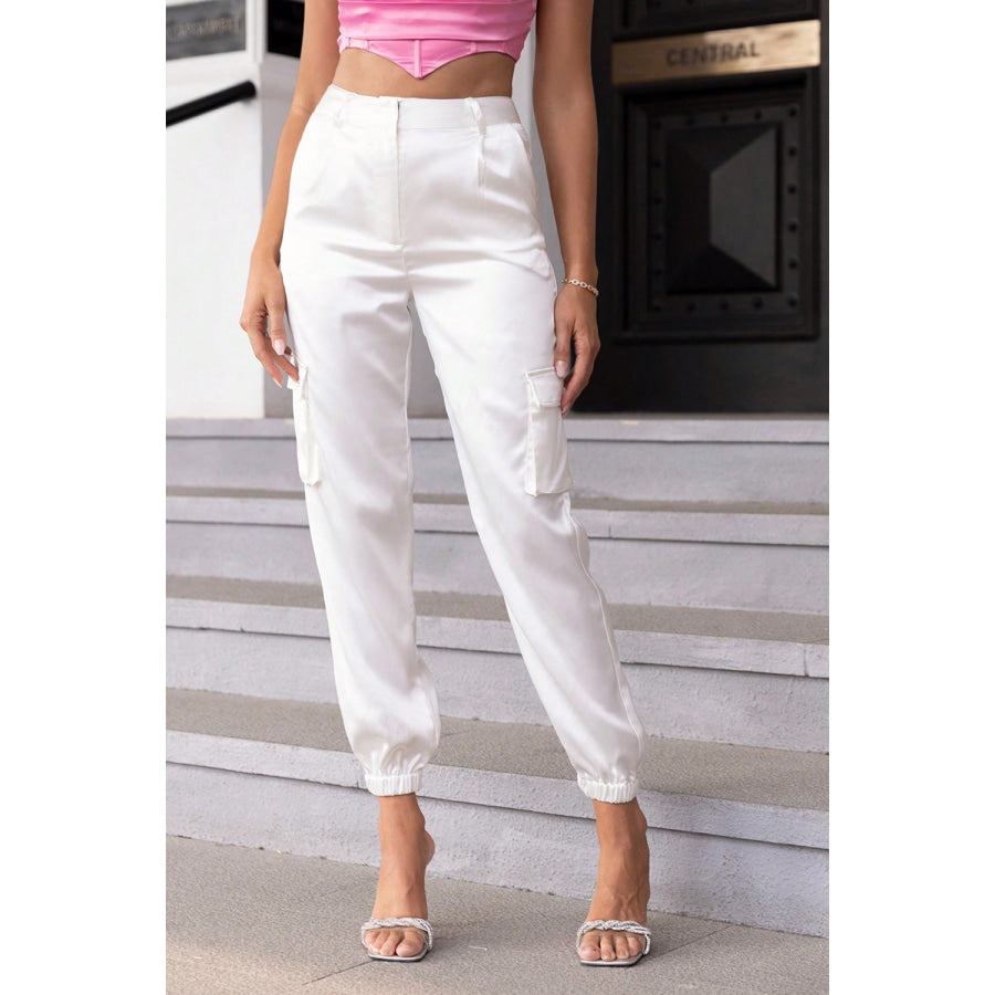 High Waist Pants with Pockets White / XS