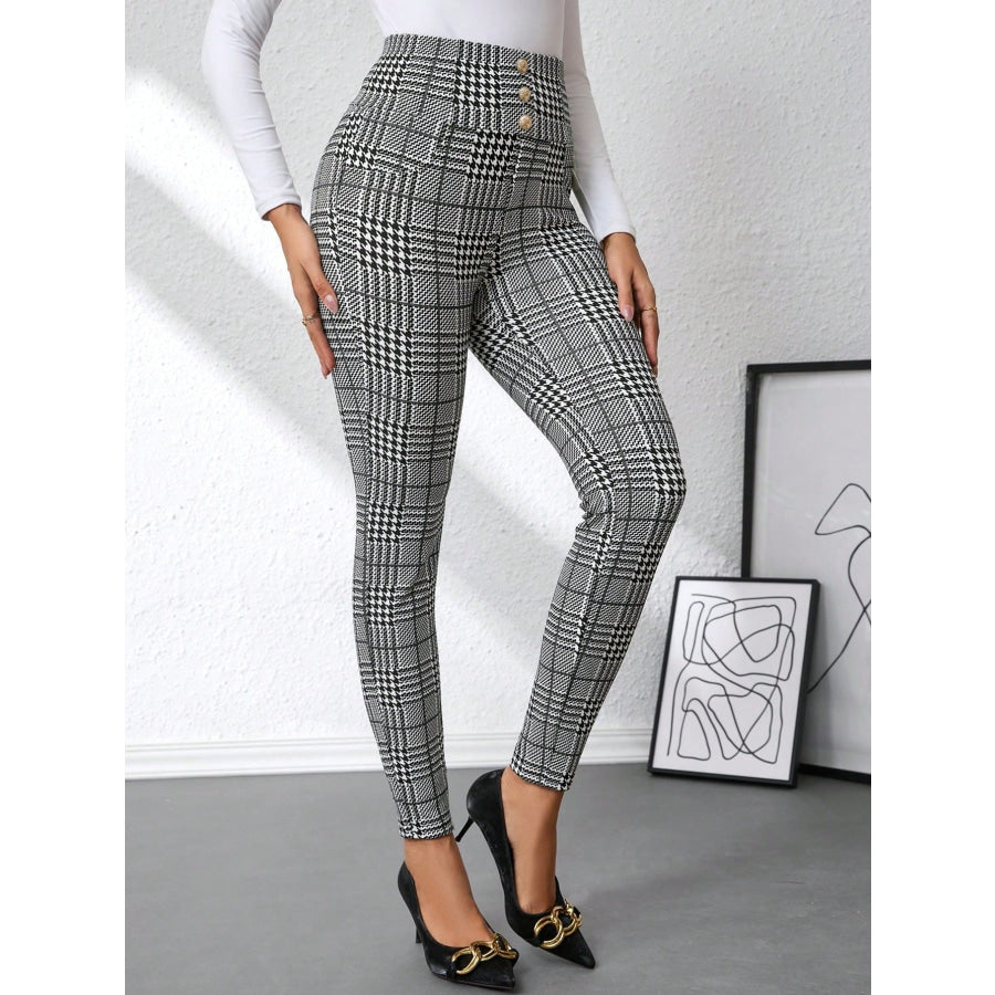 High Waist Plaid Slim Fit Pants Apparel and Accessories