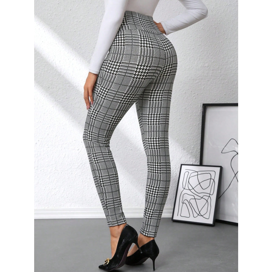 High Waist Plaid Slim Fit Pants Apparel and Accessories