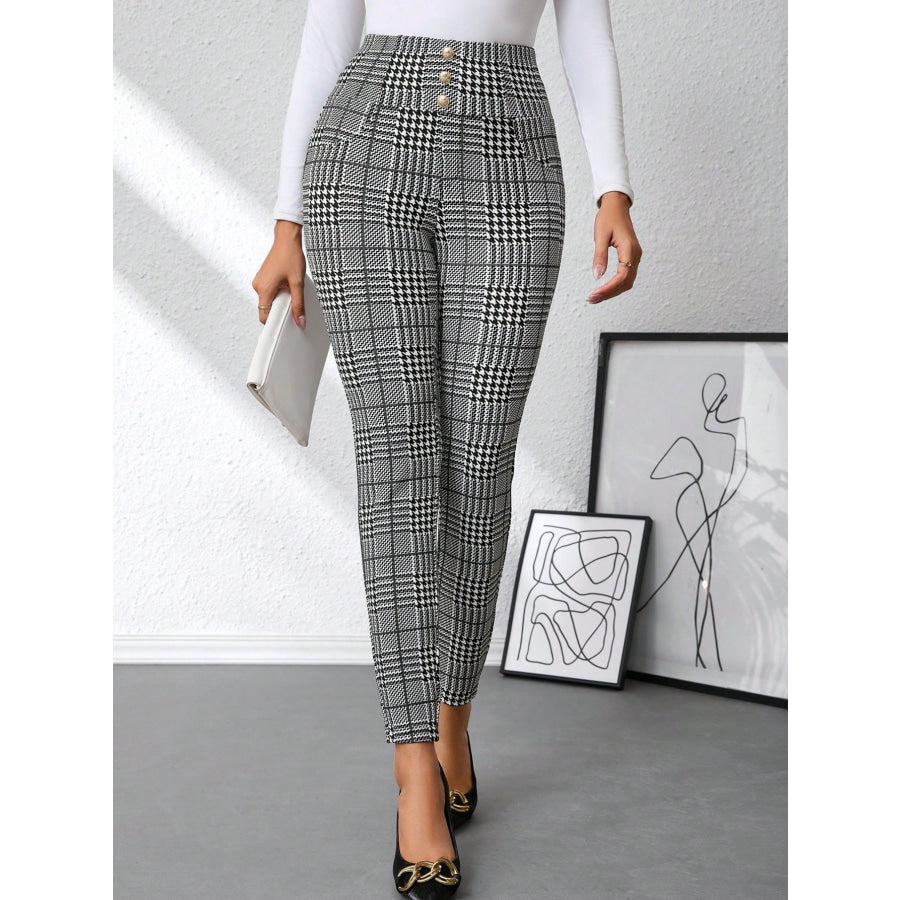 High Waist Plaid Slim Fit Pants Apparel and Accessories