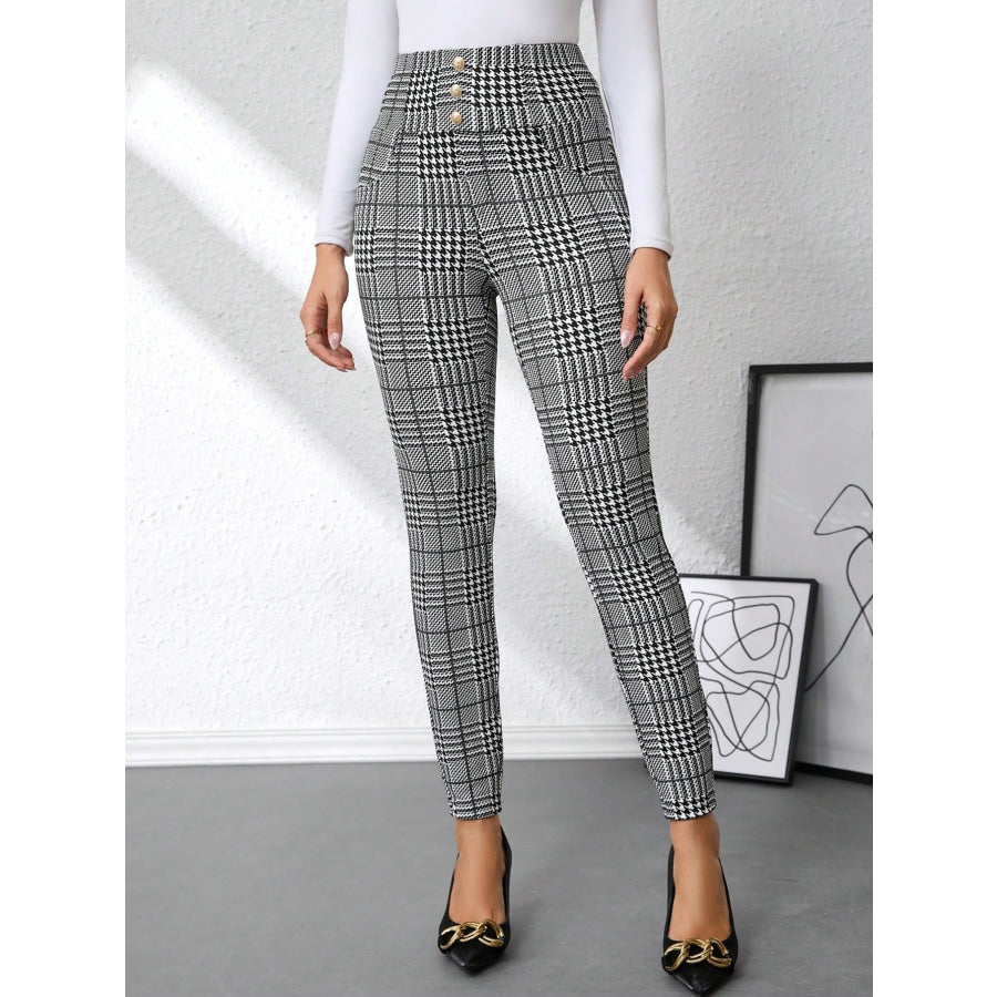 High Waist Plaid Slim Fit Pants Apparel and Accessories