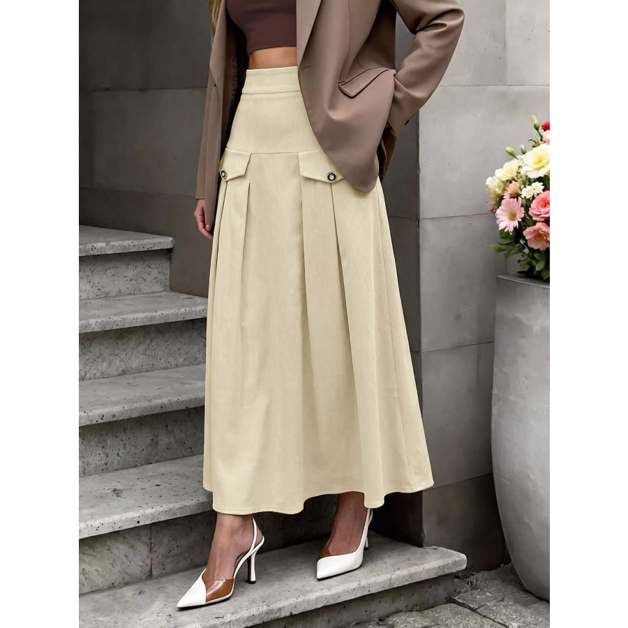 High Waist Pleated Midi Skirt Apparel and Accessories
