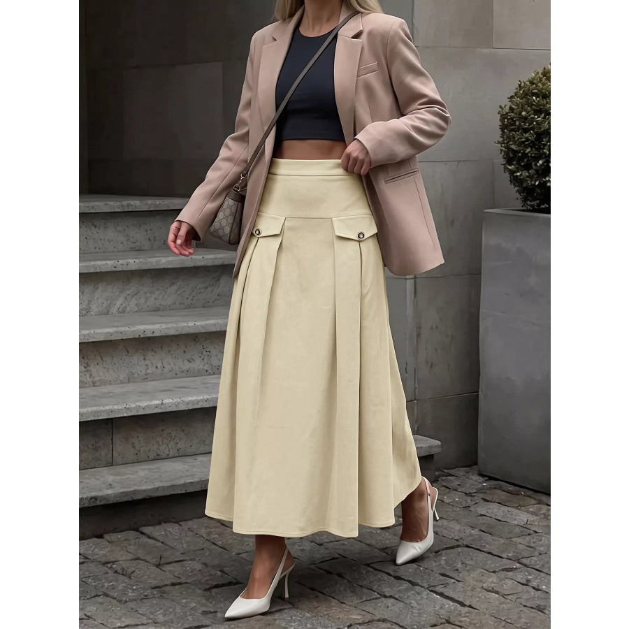 High Waist Pleated Midi Skirt Apparel and Accessories