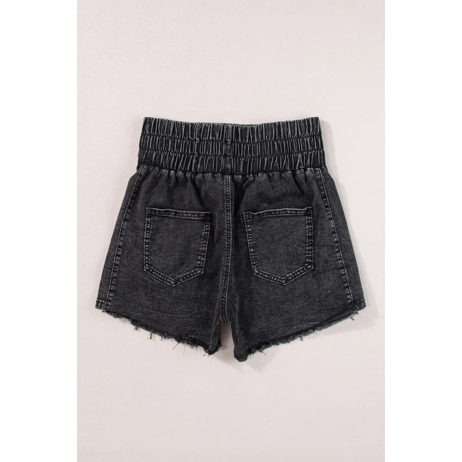 High Waist Raw Hem Denim Shorts Apparel and Accessories