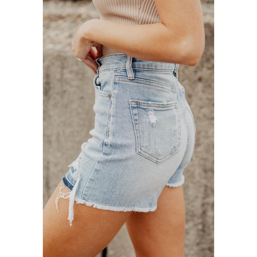 High Waist Raw Hem Denim Shorts Apparel and Accessories