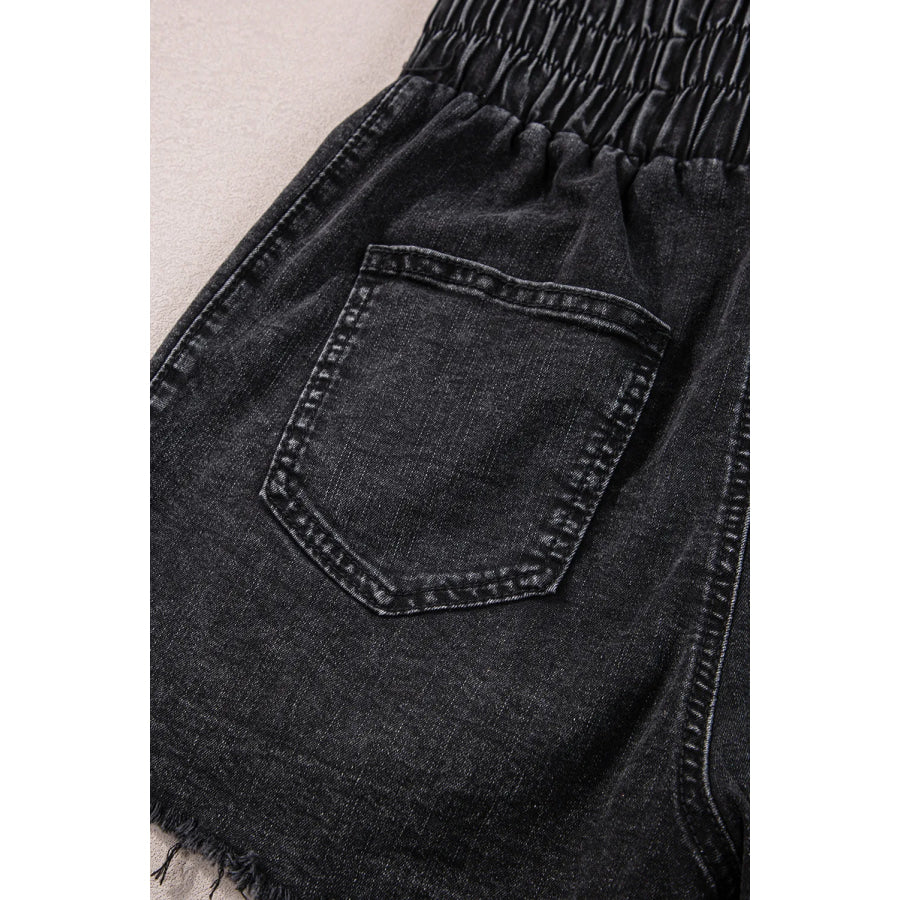 High Waist Raw Hem Denim Shorts Apparel and Accessories