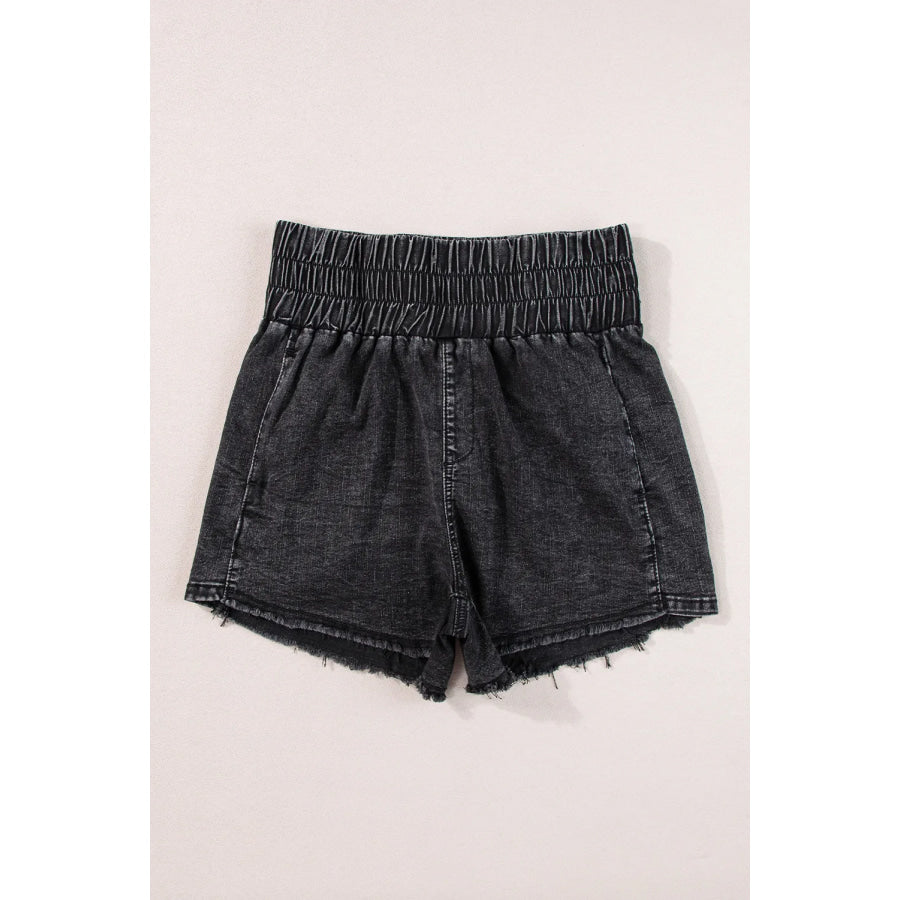 High Waist Raw Hem Denim Shorts Apparel and Accessories