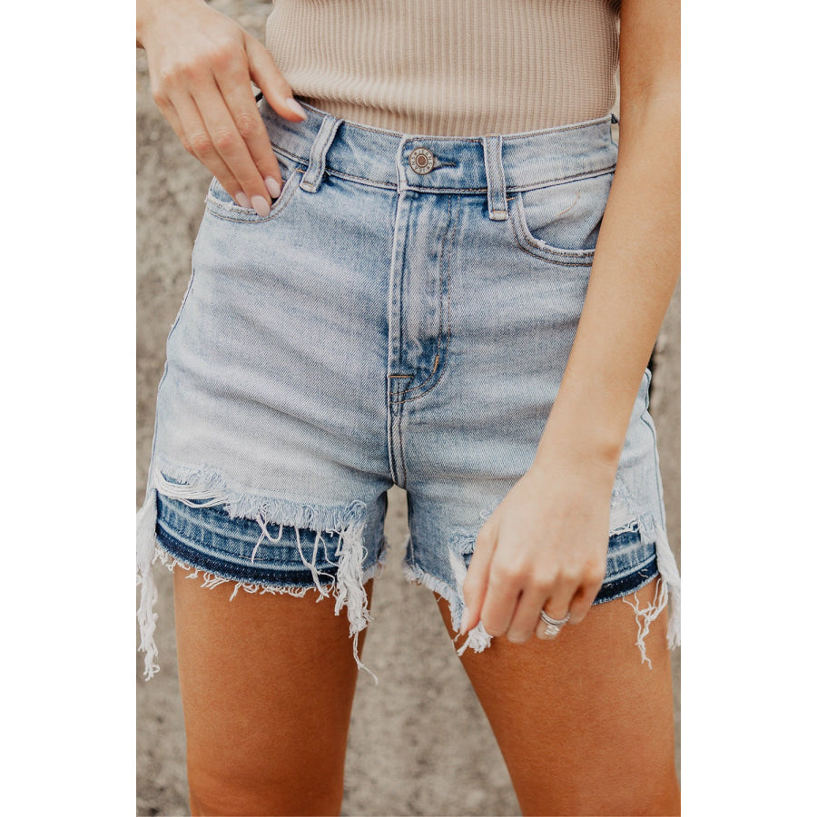 High Waist Raw Hem Denim Shorts Light / 6 Apparel and Accessories