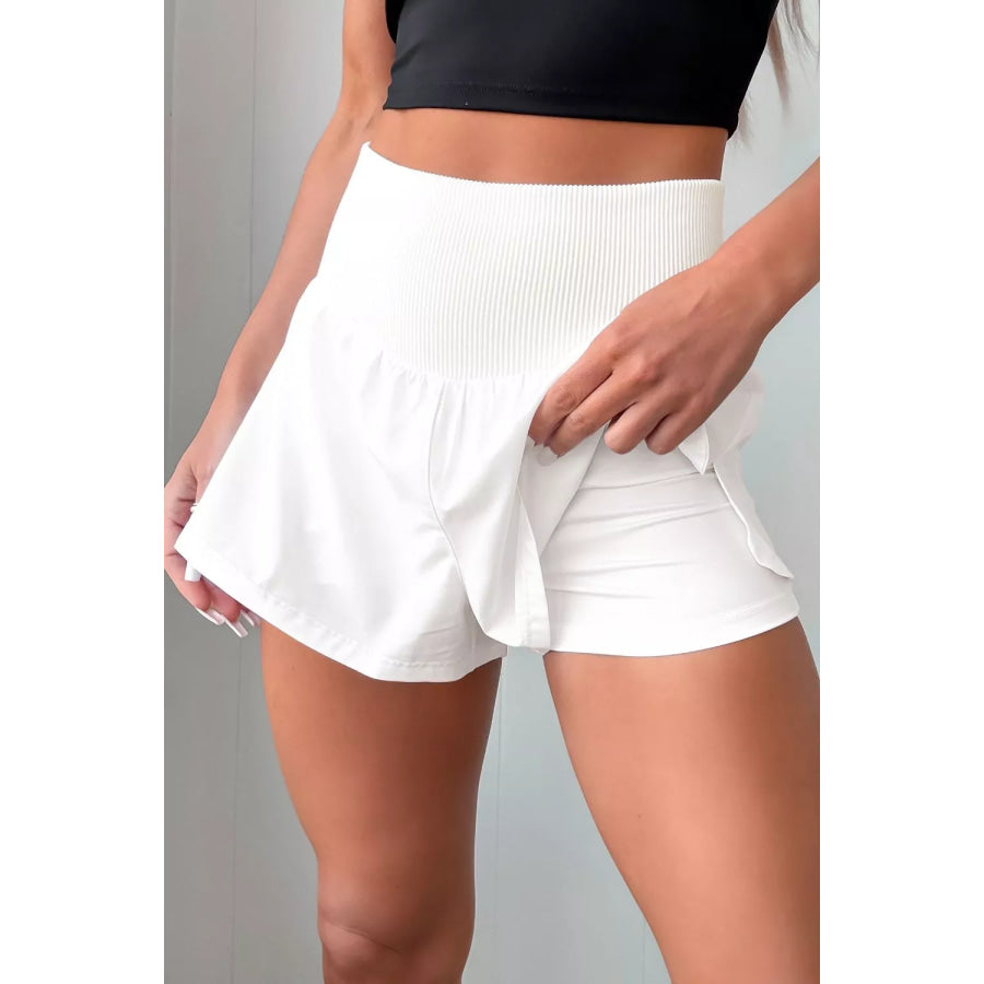 High Waist Ribbed Waistband Shorts Apparel and Accessories