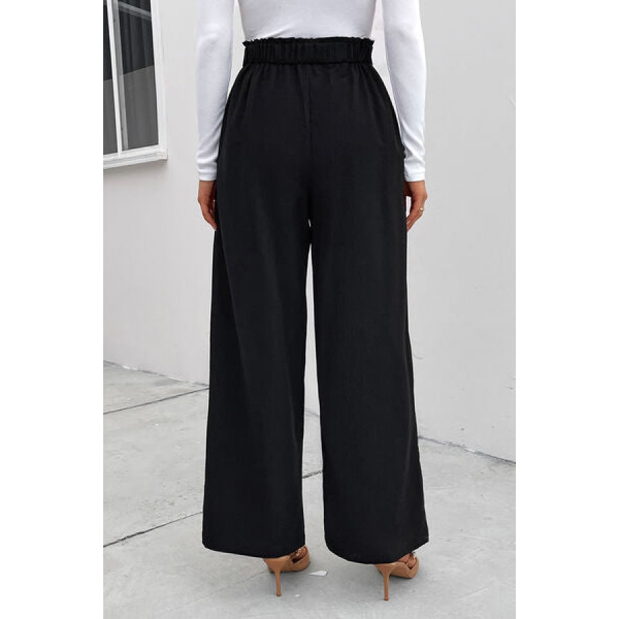 High Waist Ruched Pocketed Wide Leg Pants Clothing