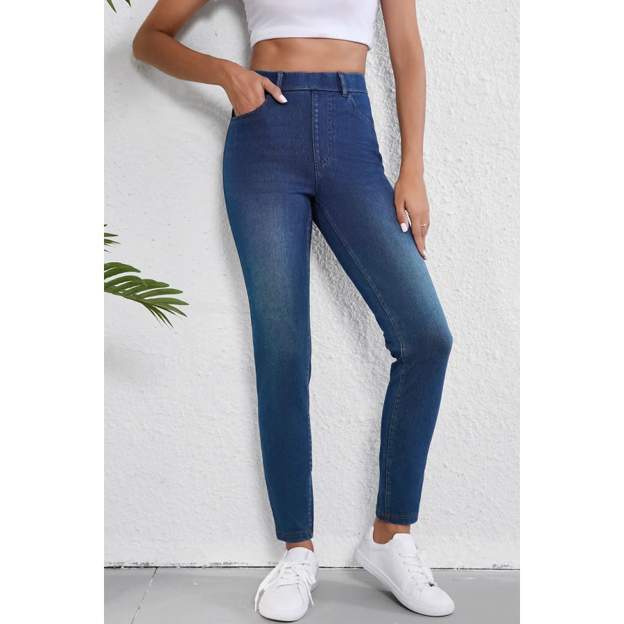 High Waist Skinny Jeans with Pockets Apparel and Accessories