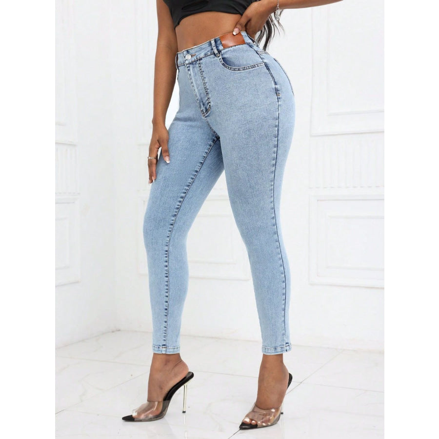 High Waist Skinny Jeans with Pockets Apparel and Accessories